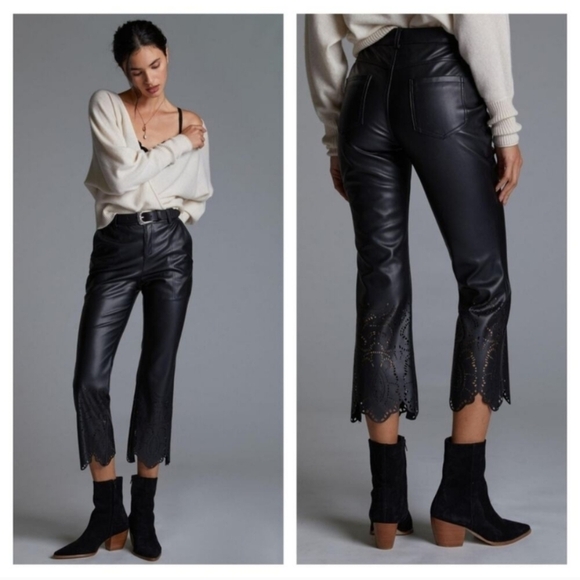 Anthropologie Pants - Anthropologie Faux Leather Trousers Cropped Pants